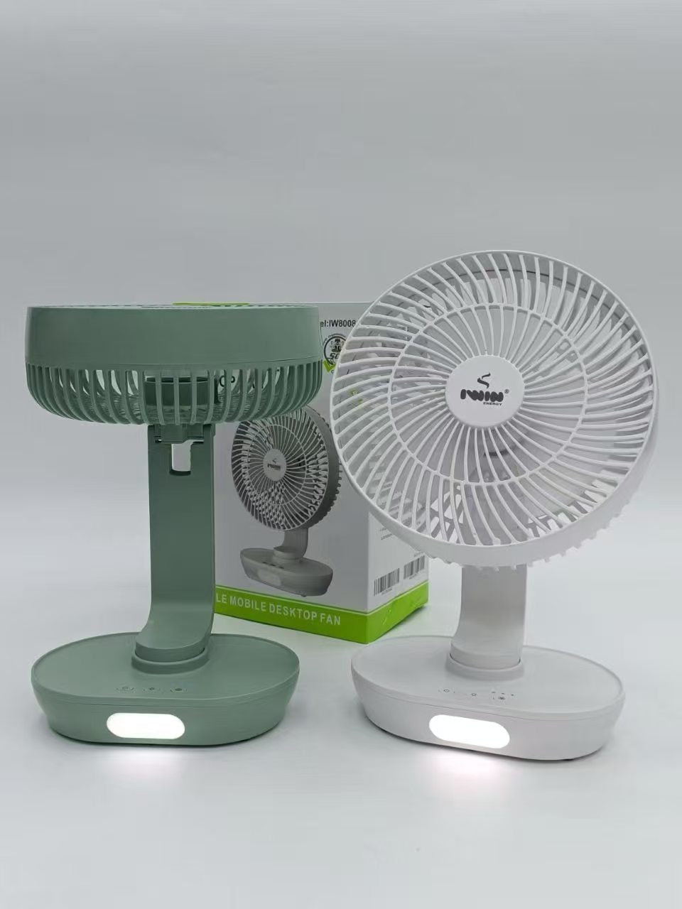IWIN 8‑Inch Rechargeable Desktop Fan with LED Night Light, 3‑Speed Portable Foldable Desk Fan, Rechargeable Battery for Home Office Camping