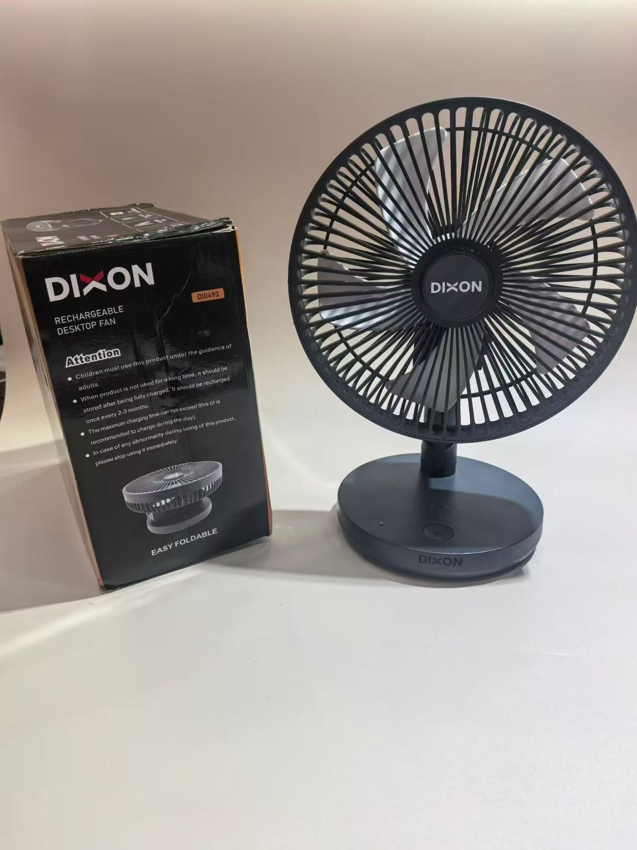 DIXON 8‑Inch Rechargeable Desktop Fan, 3‑Speed Foldable Portable Desk Fan with 3000mAh Battery, 180° Tilt Adjustment for Home Office Travel